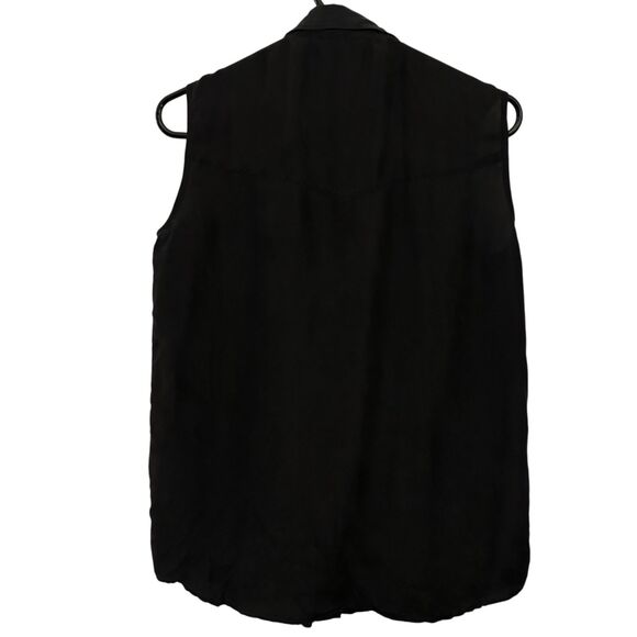 Croquet Clue Black 100% Silk Sleeveless Western Fringe Button Up Blouse Size M - Picture 2 of 7